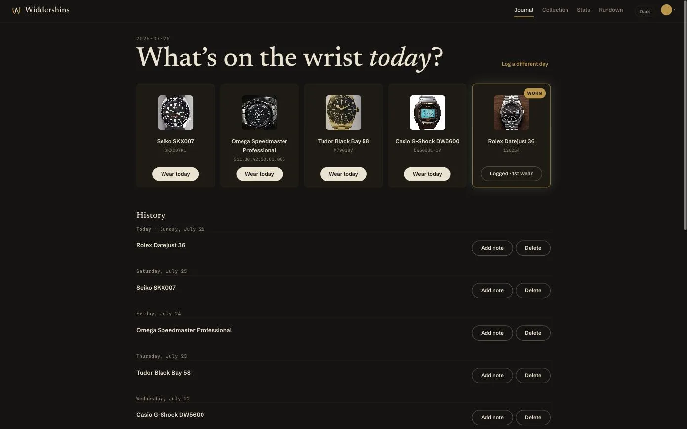 Journal view showing today’s watch prompt and a running history of past days logged